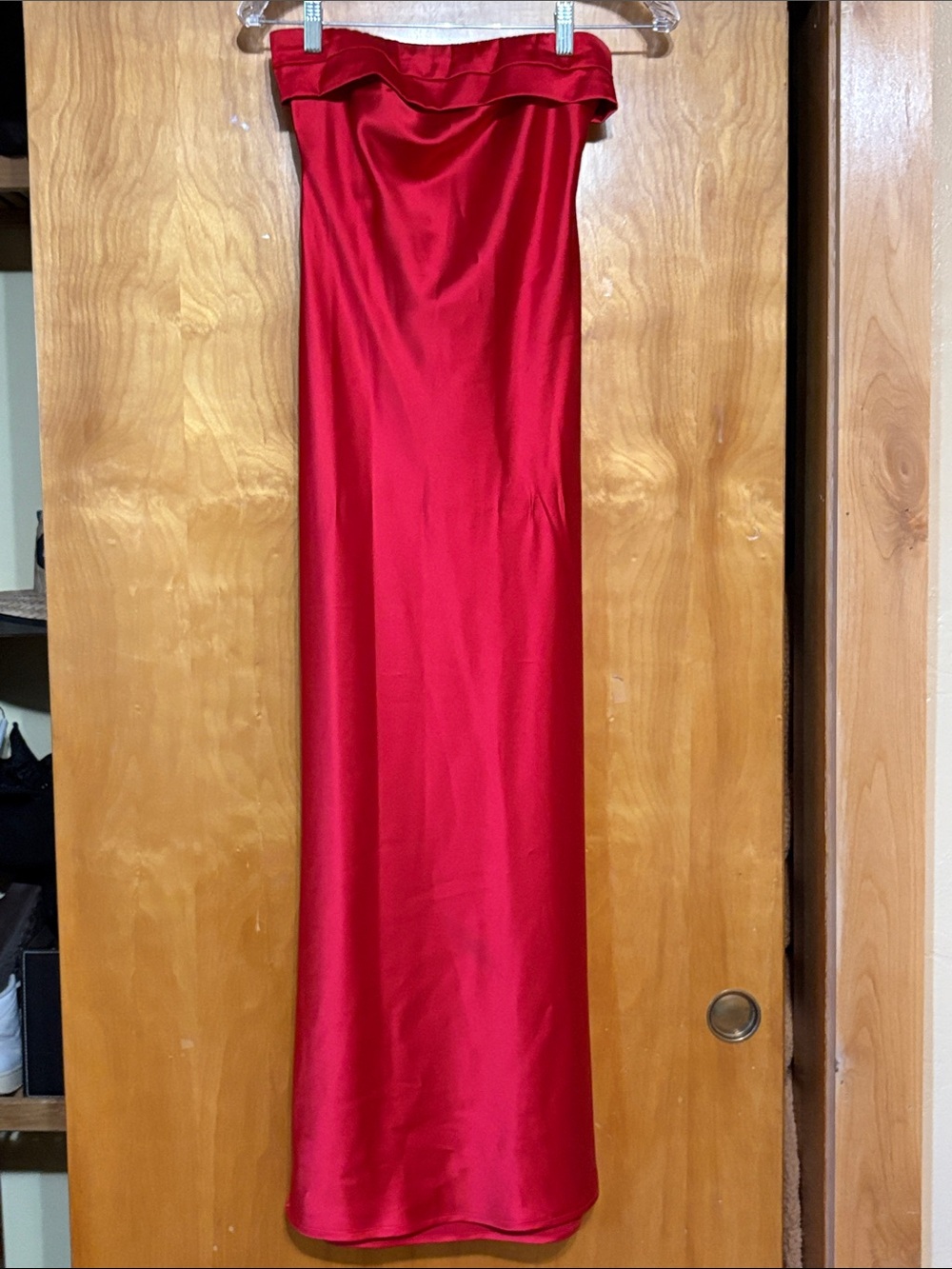 Hello Molly Strapless Red Satin Column Gown